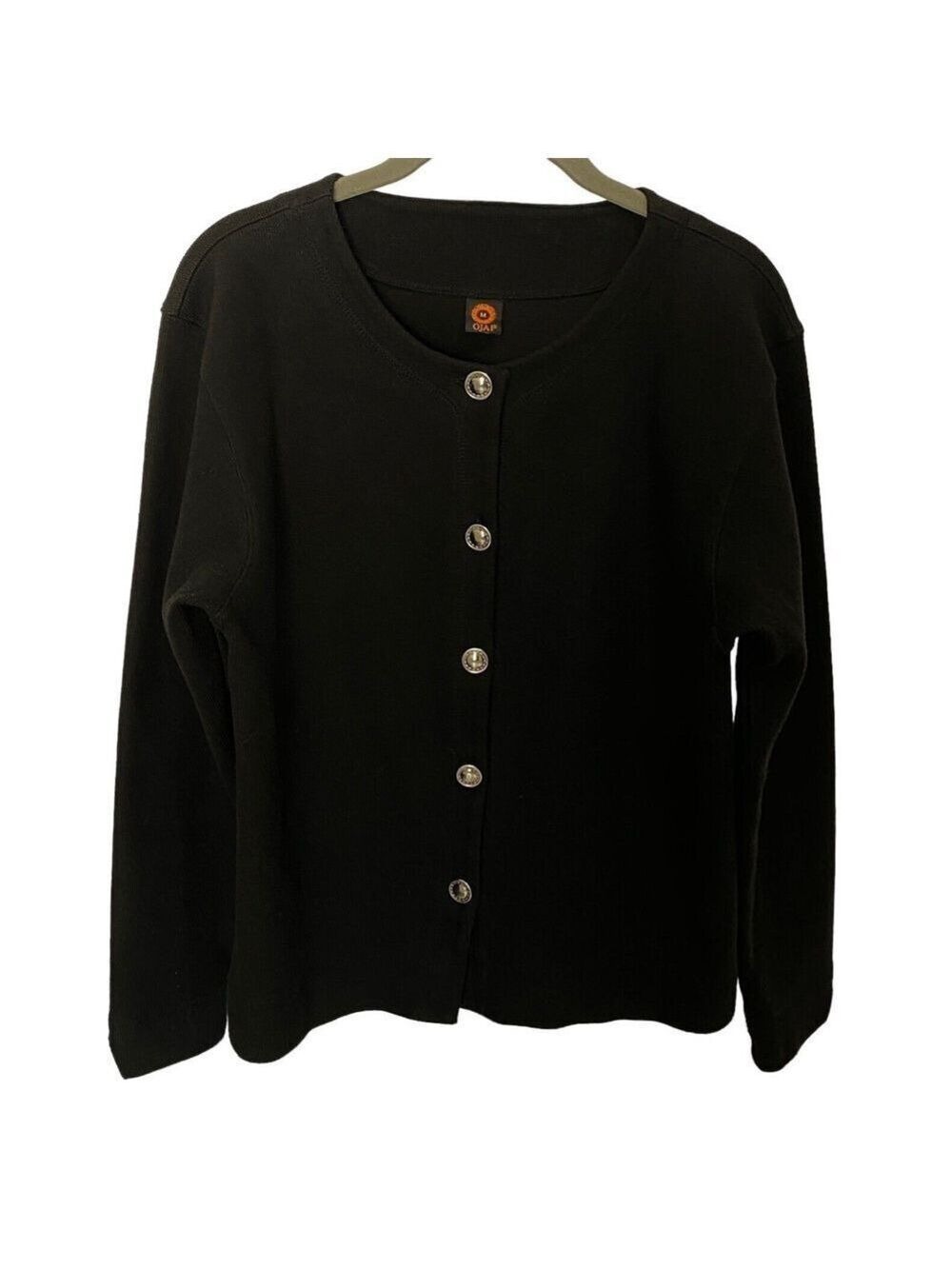 Vintage Y2K Ojai Black Jacket Sz M Thick Soft Knit Silver Buttons Made In Peru